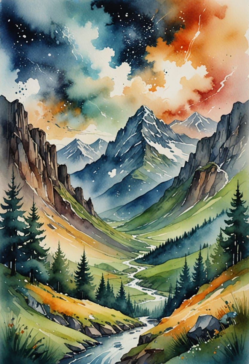 Goddess Head Amidst Galaxy in Watercolor Style