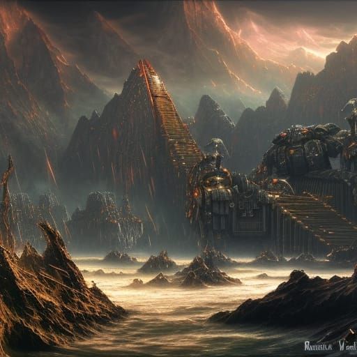 Warhammer 40k Imperial Titan in Hyperrealistic Landscape