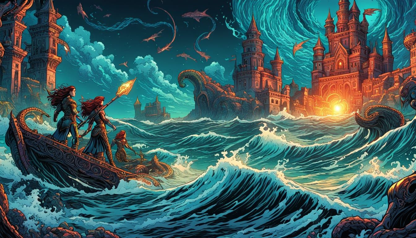 Sea Queen Leads Mermaid Warriors in Epic Battle