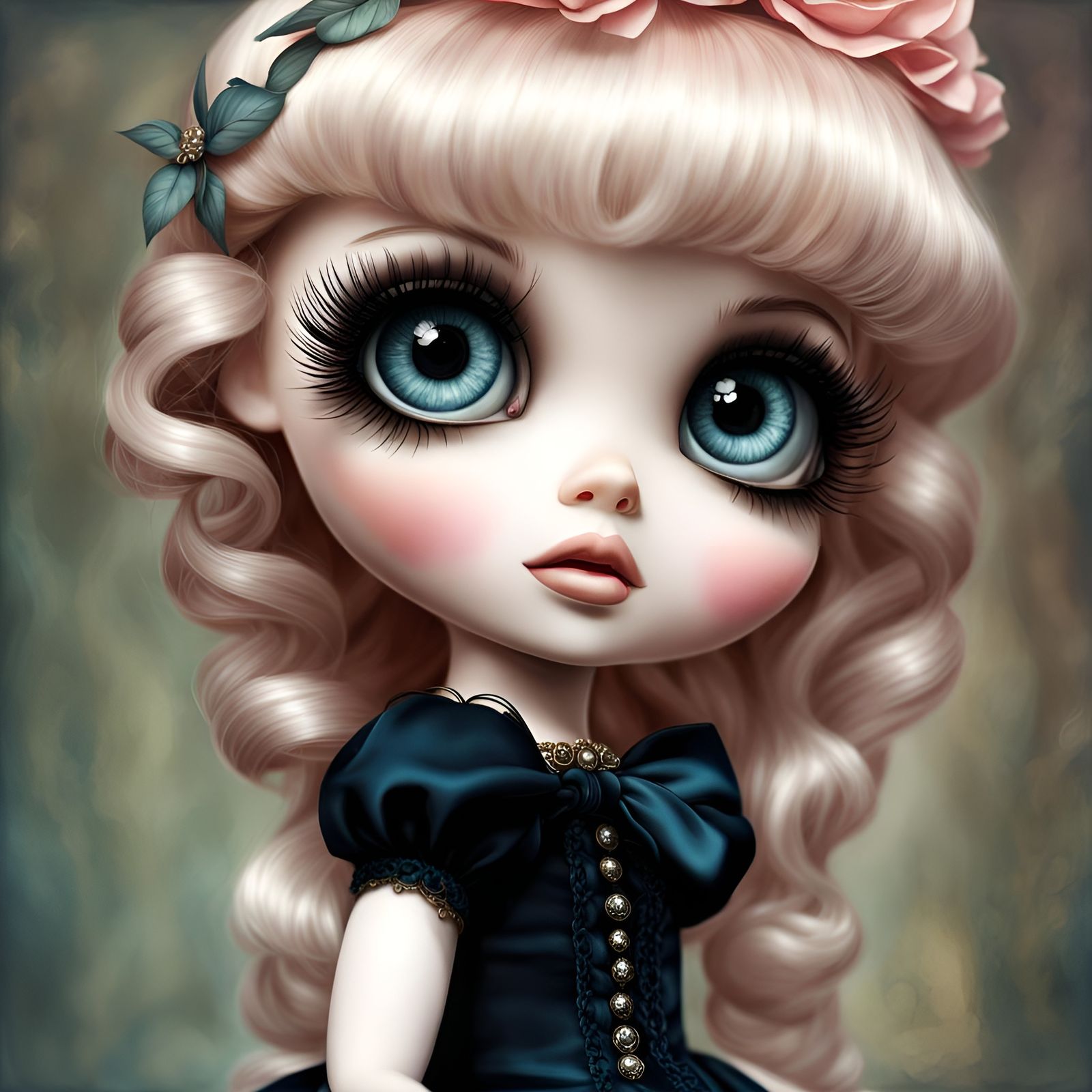 Rococo Princess Blythe Doll in Digital Watercolor