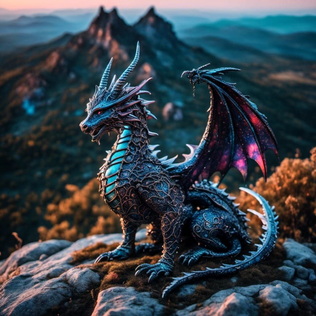 Warrior Dragon and Maiden on Mountain Top