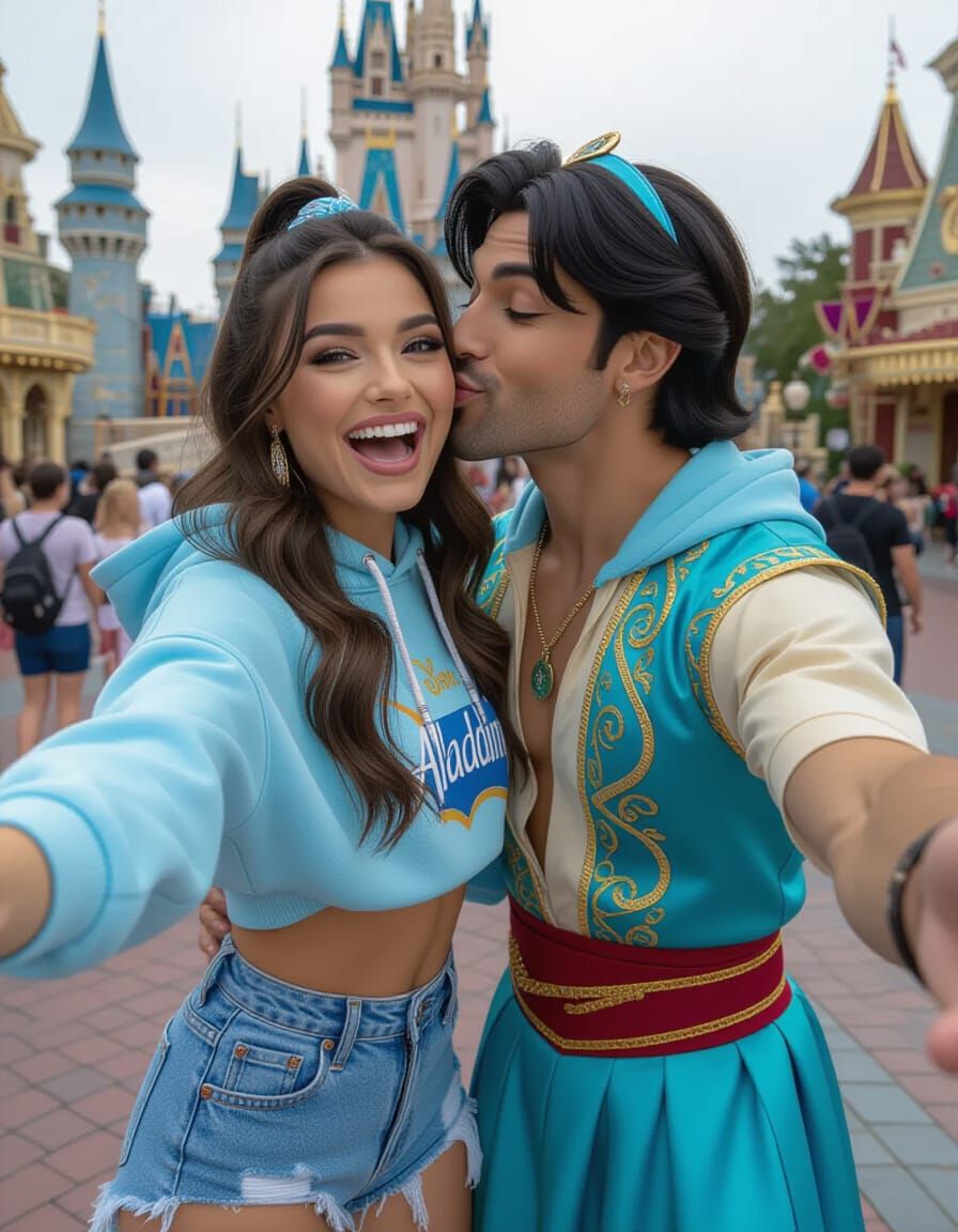 Aladdin Actor Kisses Laughing Woman at Disney World