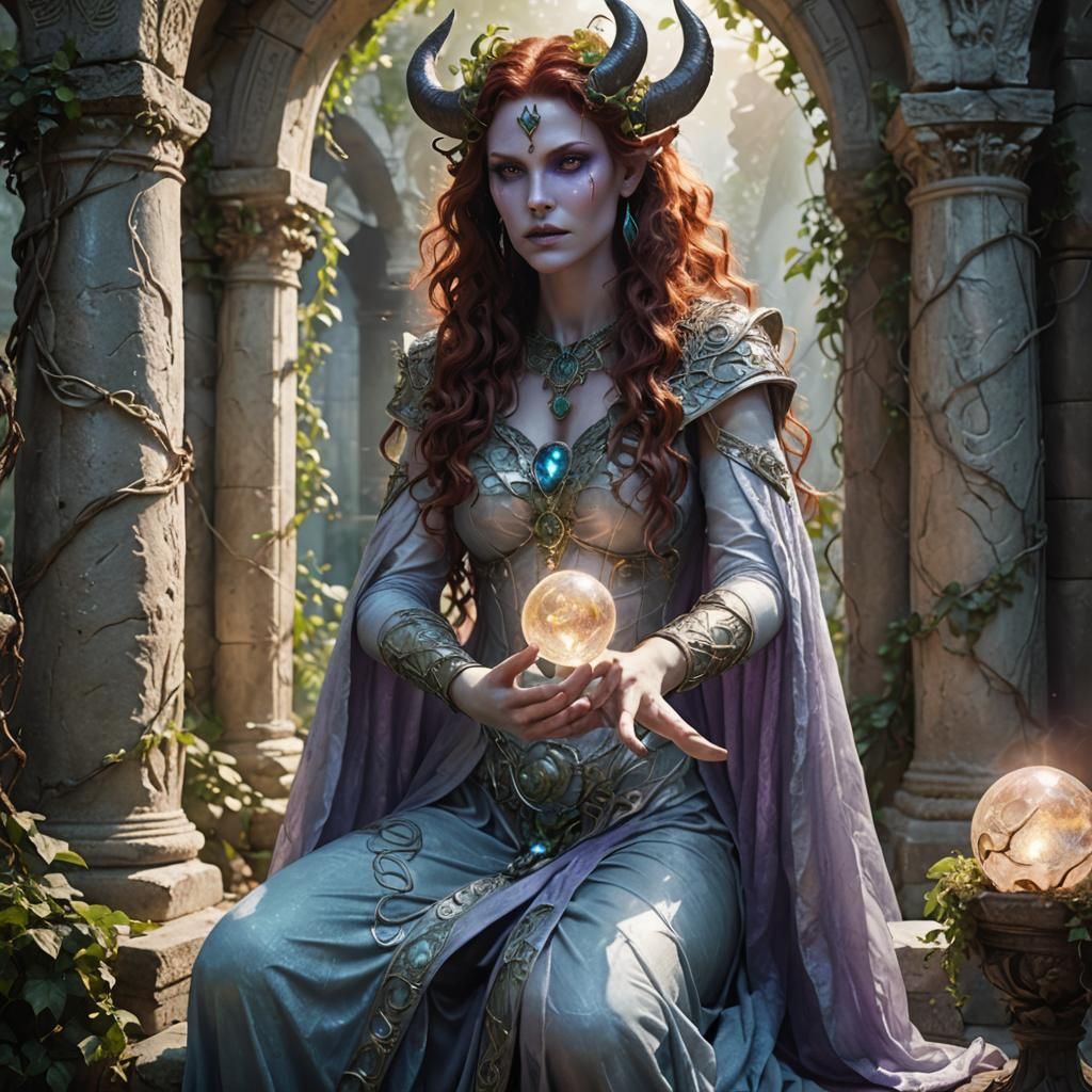 stunning female demoness [Beautiful features; pale opalescen...