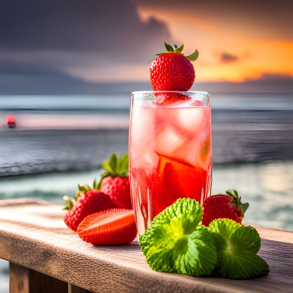 Strawberry Margarita Cocktail on Beach Bar Table