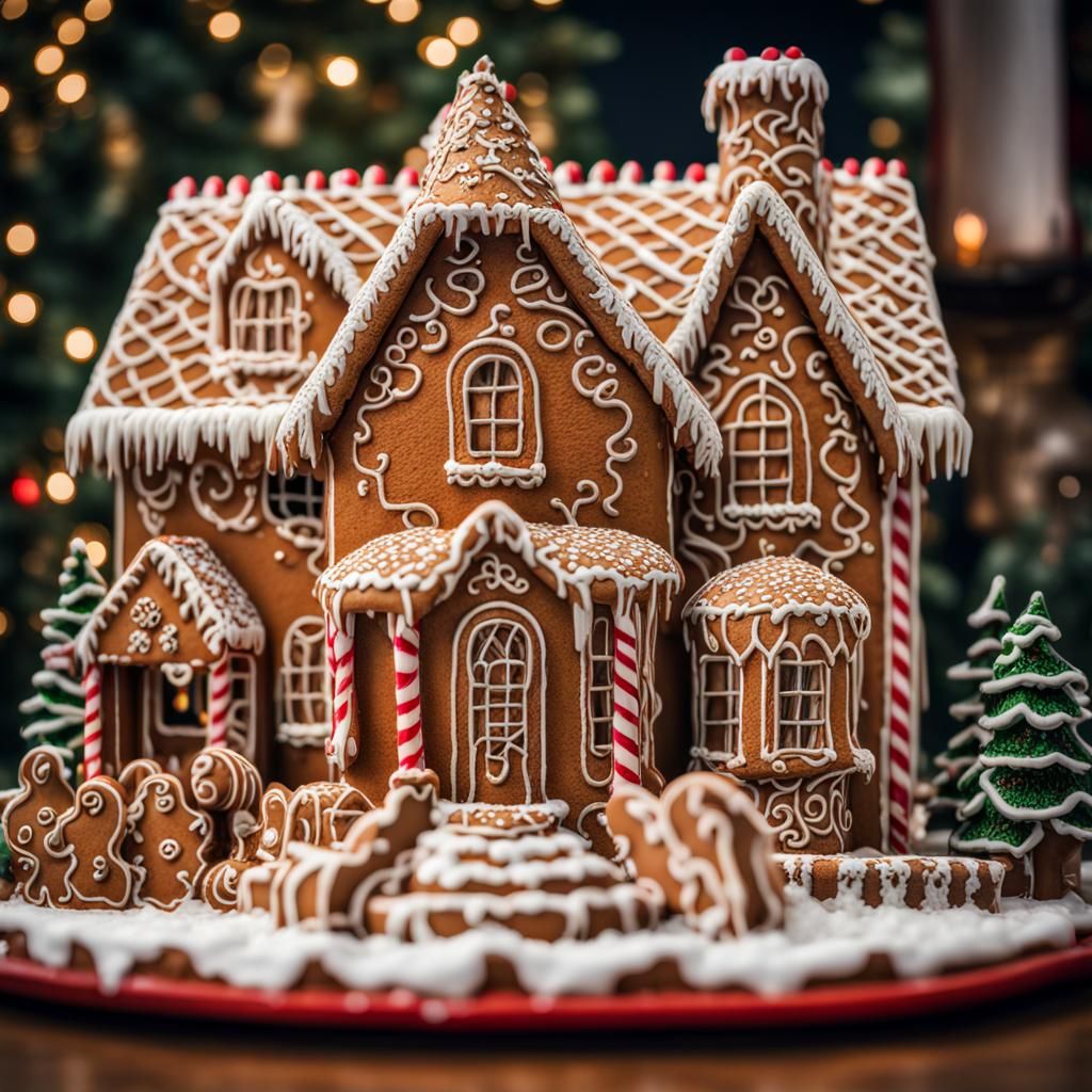 Hyperrealistic Gingerbread House with Intricate Details