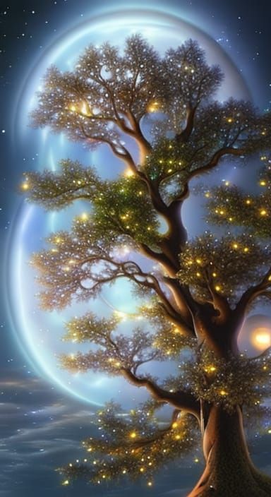 Luminescent Crystal Tree Under Sacred Sun