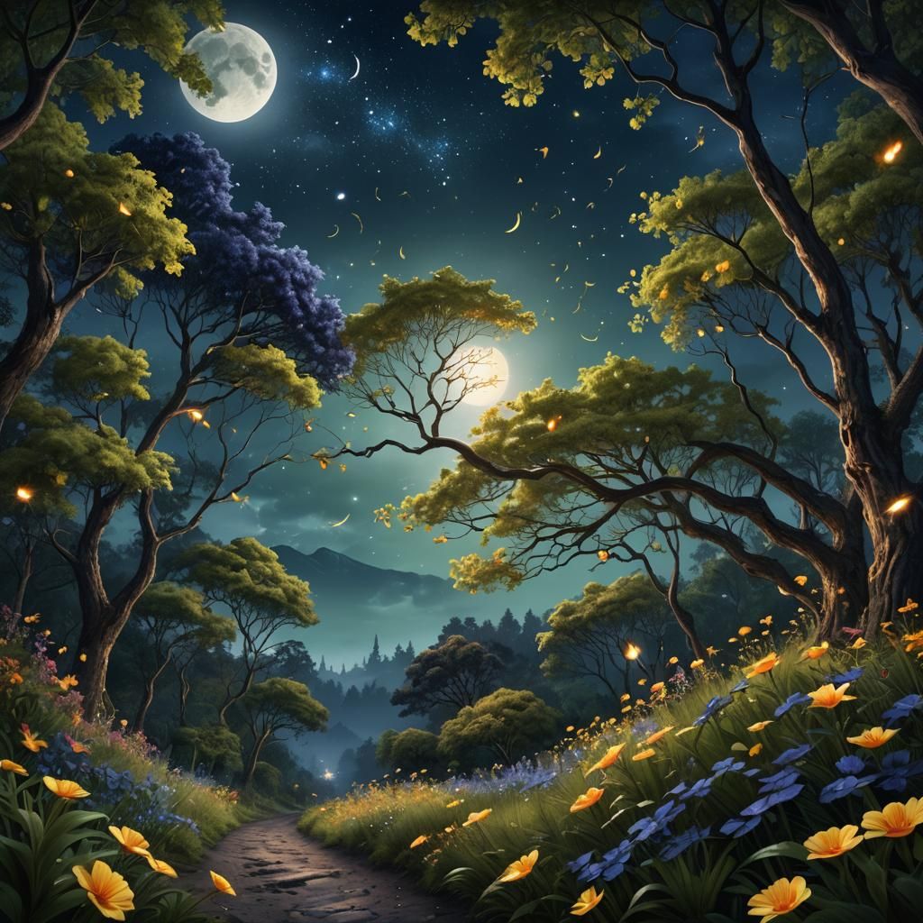 Fantasy Landscape with Indigo Sky, Art Nouveau