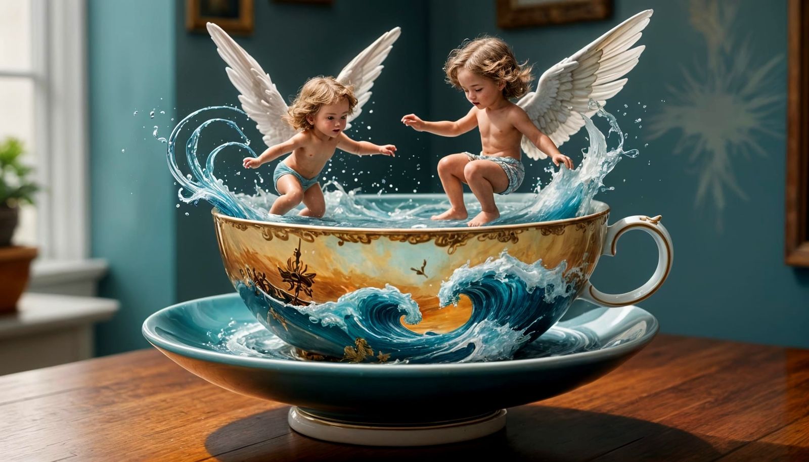 Angel Surfing Whale in Teacup: Glazing Technique