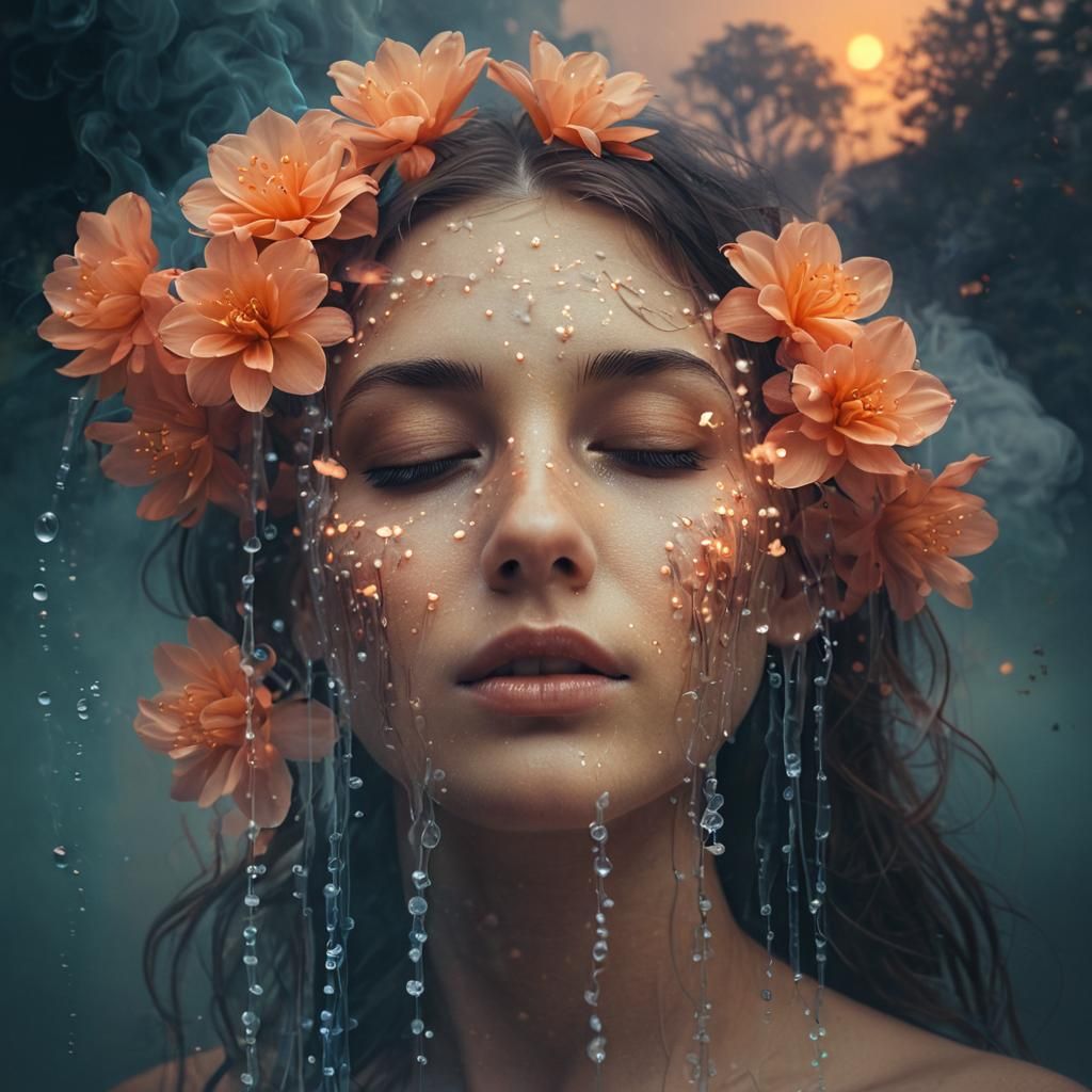 Eternal Dreams: Double Exposure Bioluminescent Waterfall