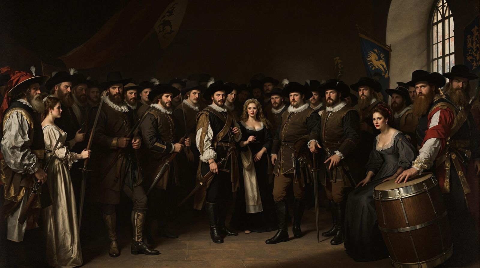 Baroque Group Portrait in Dutch Golden Age Style