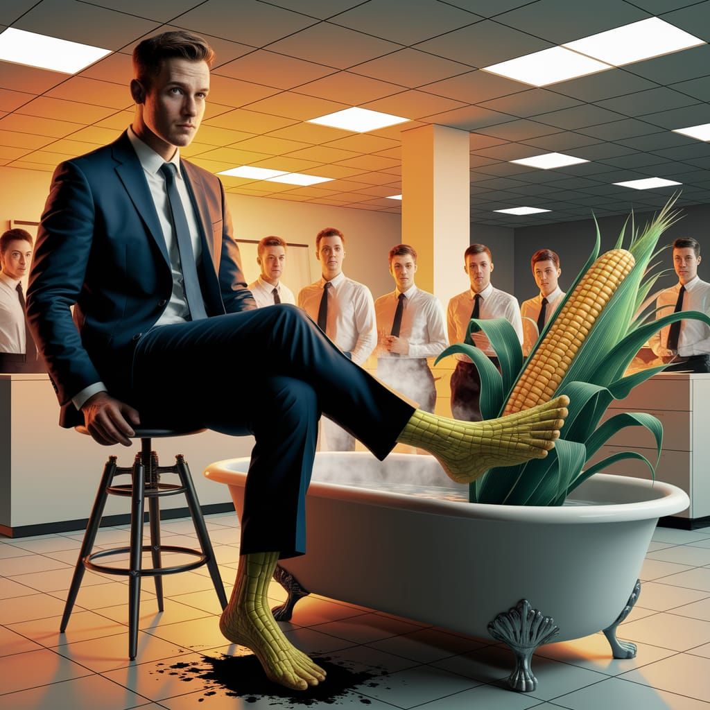 Surreal Executive's Corn Cob Foot: Abstract Vector Art