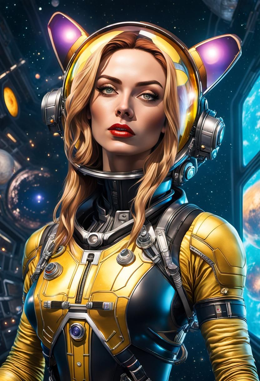 Photorealistic Space Girl in Spaceship with Chrome Details