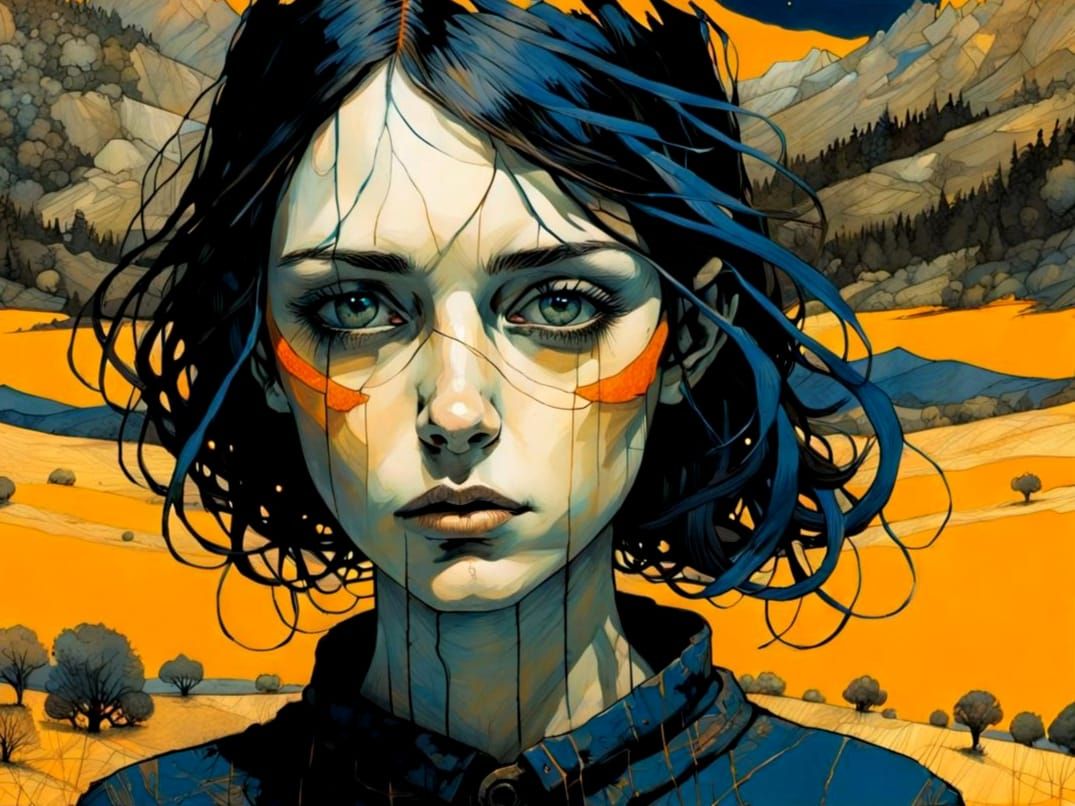 Vibrant Cursive Lines on Horizon in Illustrative Style