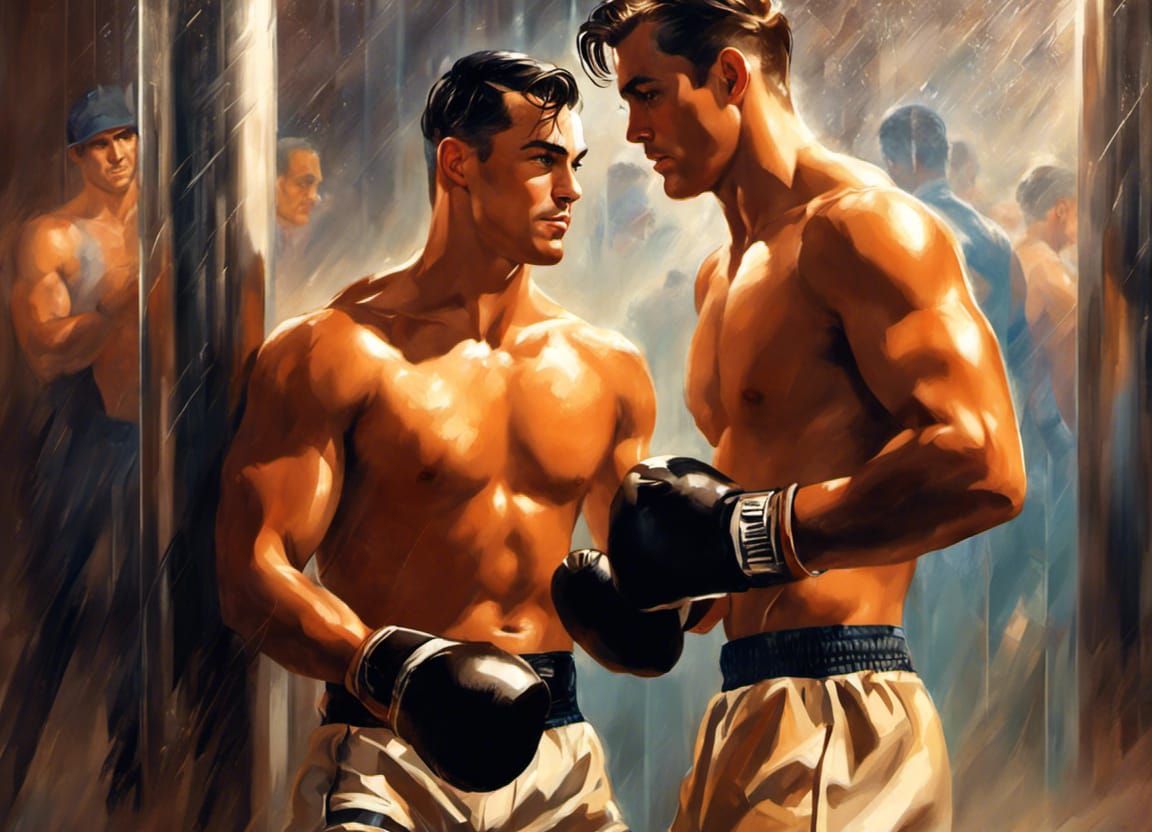 Boxers in Locker Room Shower, Art Deco Style