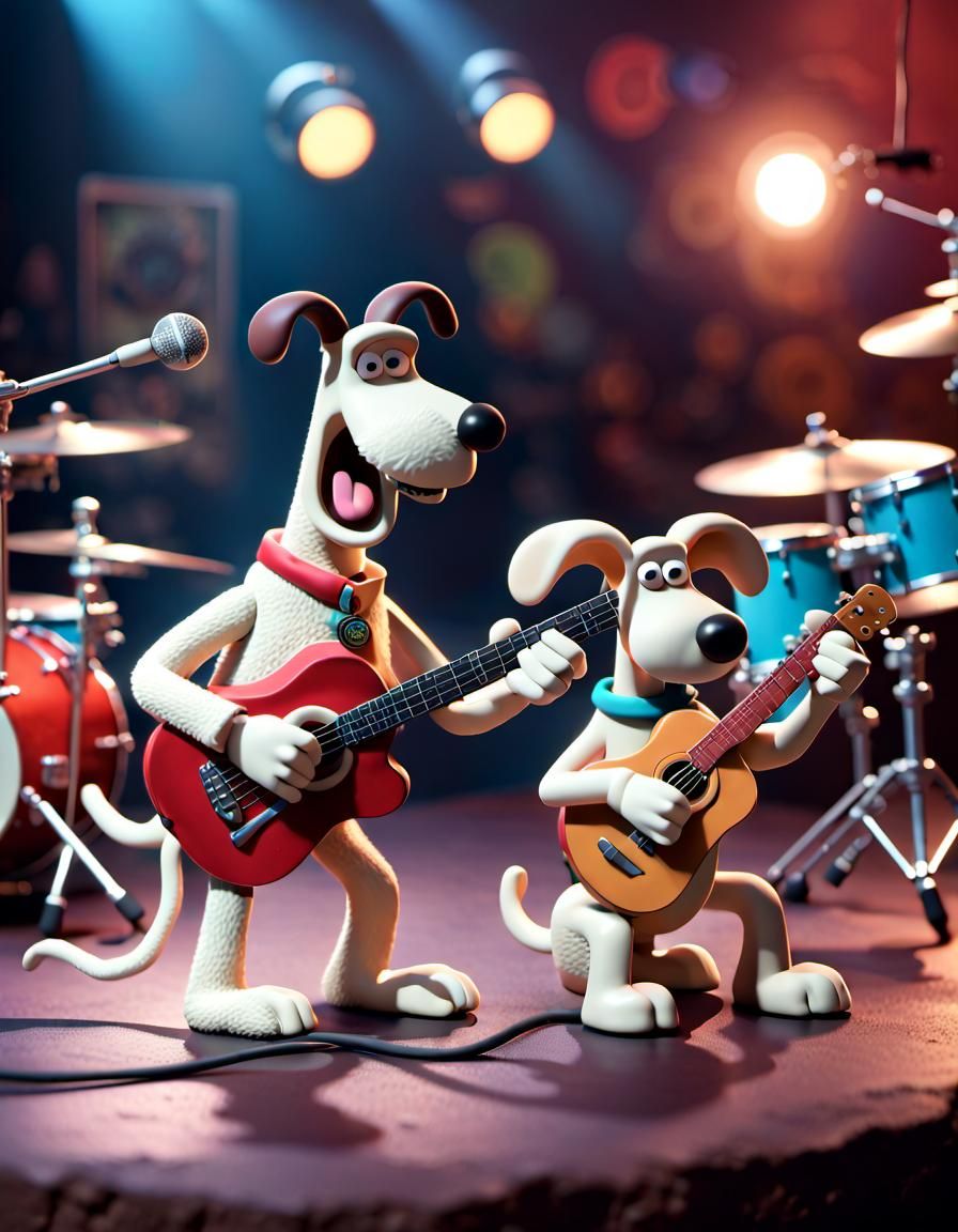 Wallace and Gromit Rock Band in Claymation Style