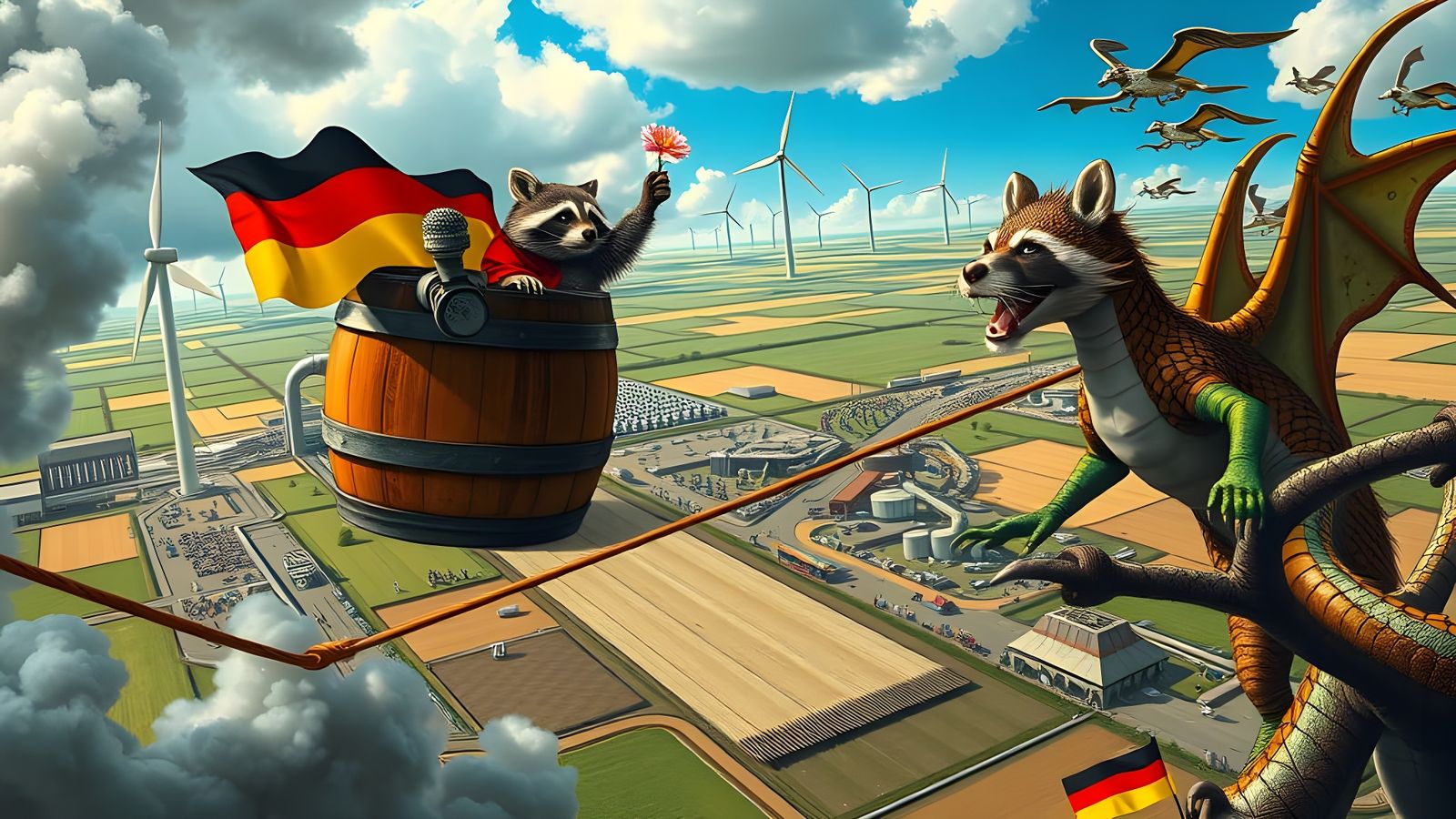 Chancellor Scholz in Surreal Superhero Landscapes