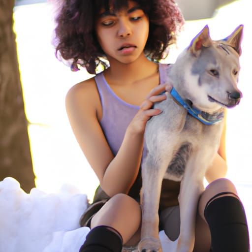 Anime Girl with Puppy in Snow, Professional Photography