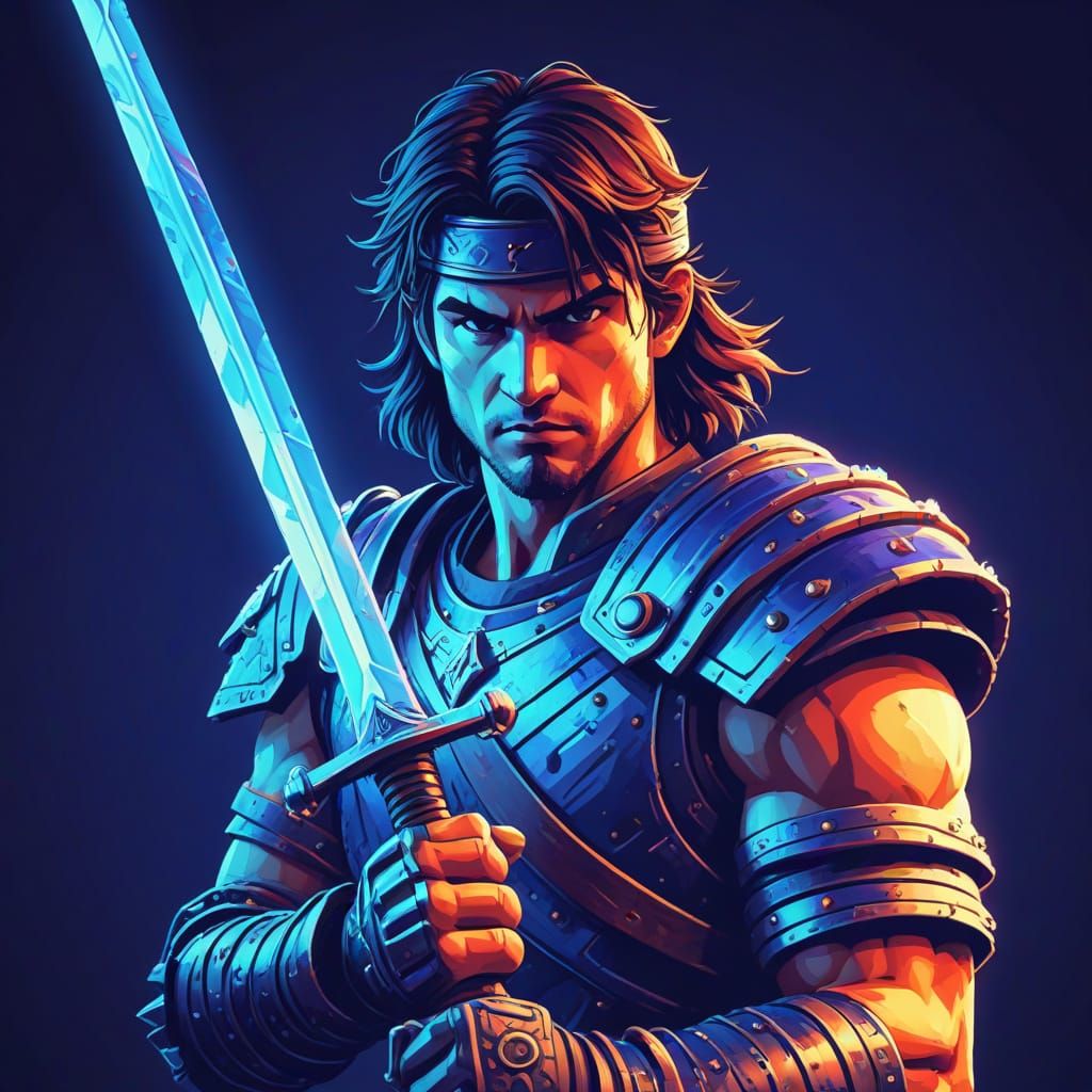 Warrior with Sword in Retro Pixel Art Style