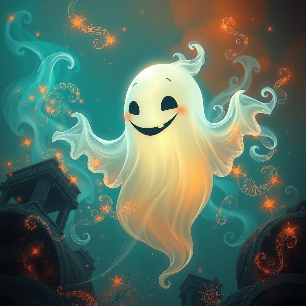Mischievous Ghost in Ethereal Fantasy Landscape