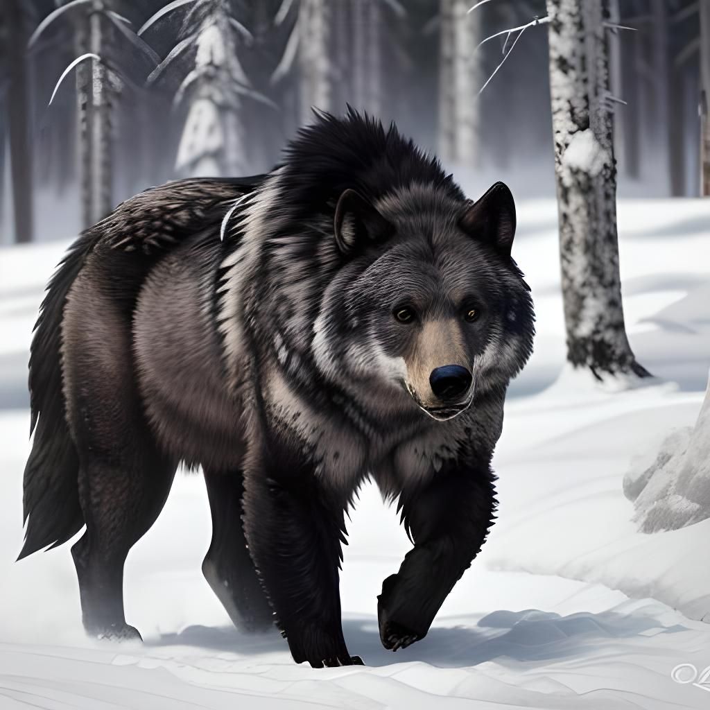 Wolf-Bear Hybrid with Amber Eyes