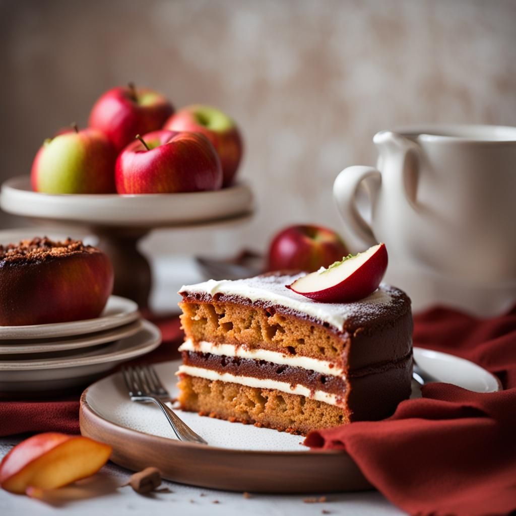 Autumn Still Life with Apple and Cake