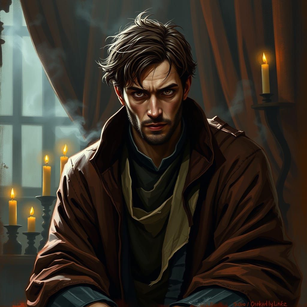 Brooding Cleric in Dark, Gritty Art