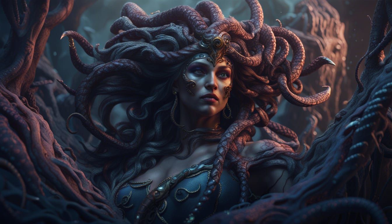 Detailed Matte Painting of Medusa in Fantasy Art Style