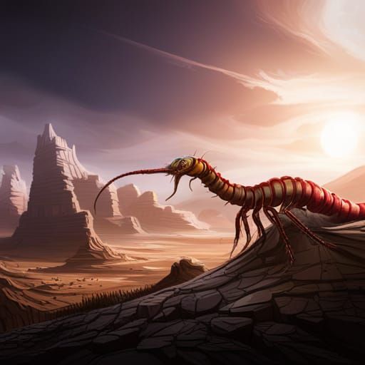 Giant Centipede Towers Over Wasteland: Fantasy Concept Art