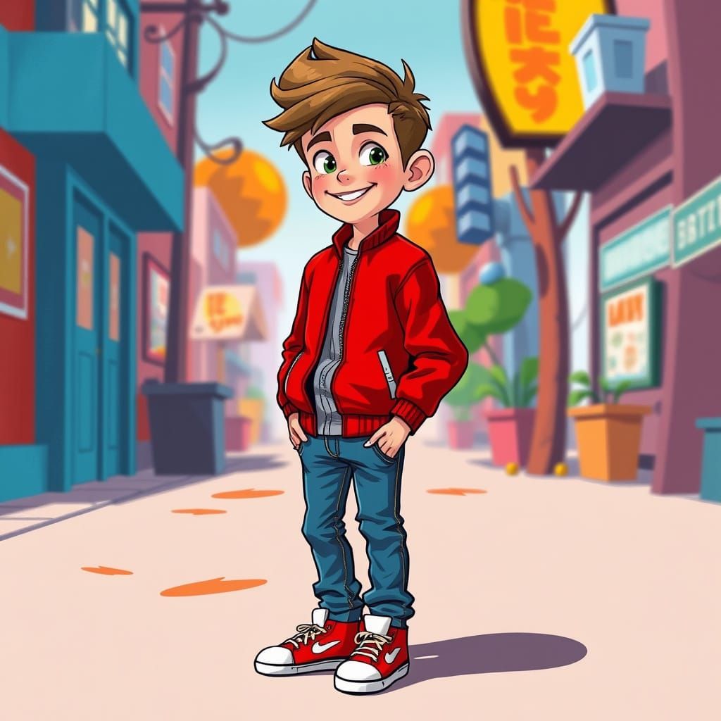 Cartoon Boy in Red Jacket, Animated Style