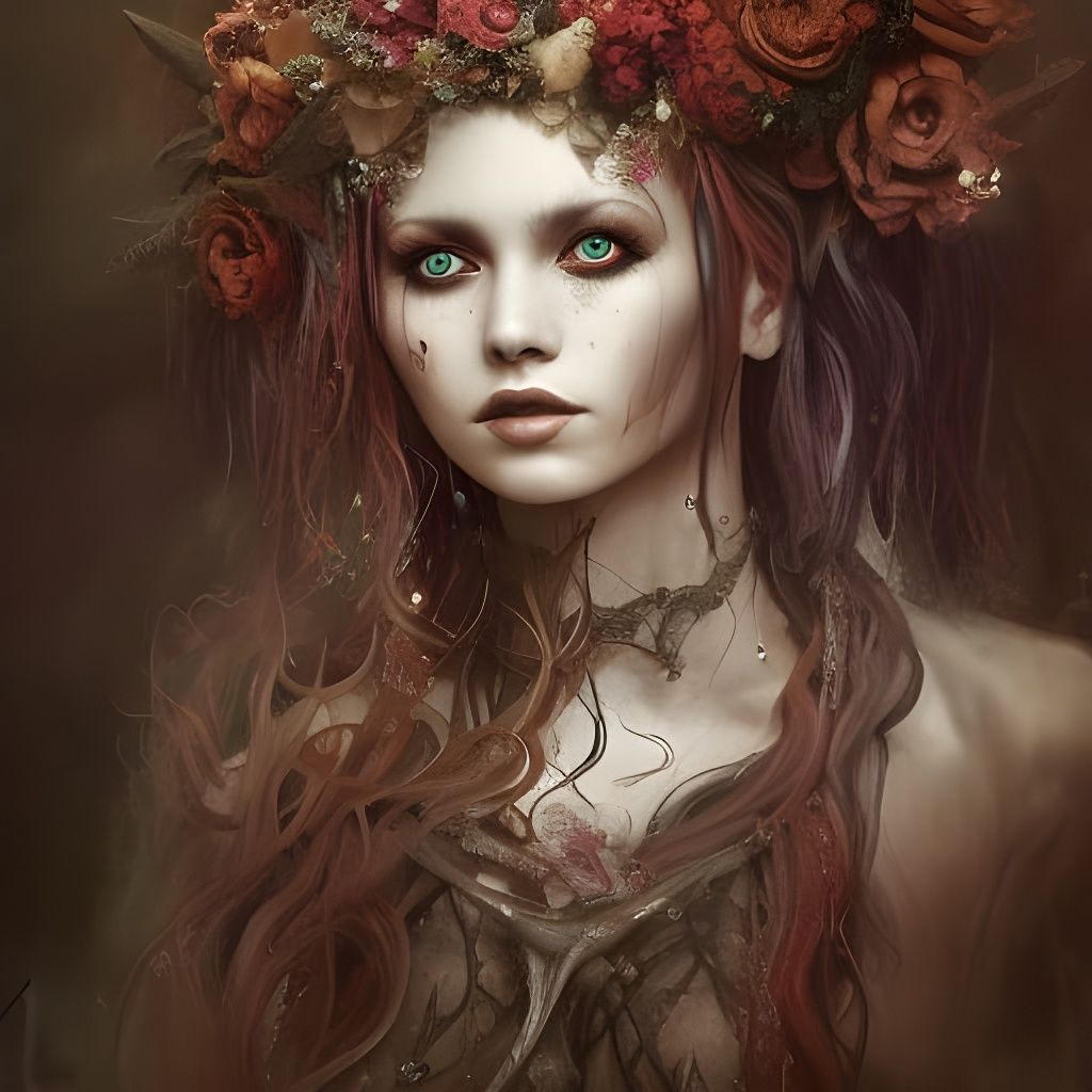 Sinister Pagan Witch Portrait in Psychedelic Style