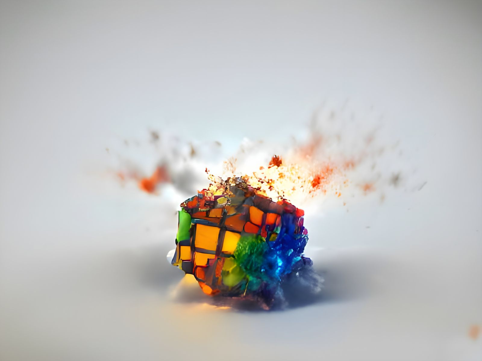 Exploding Rubik's Cube in Colorful Shrapnel