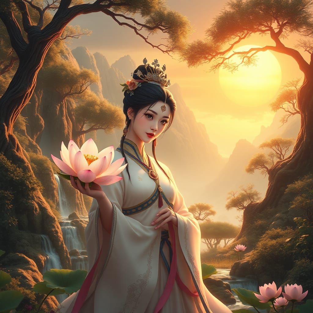 Li Shan Gu in Tranquil Garden: 3D Anime Art