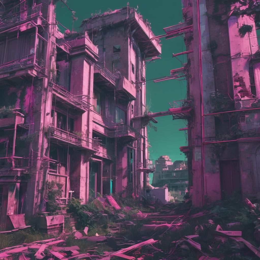 Glitchcore City Ruins with Retro Digital Distortion