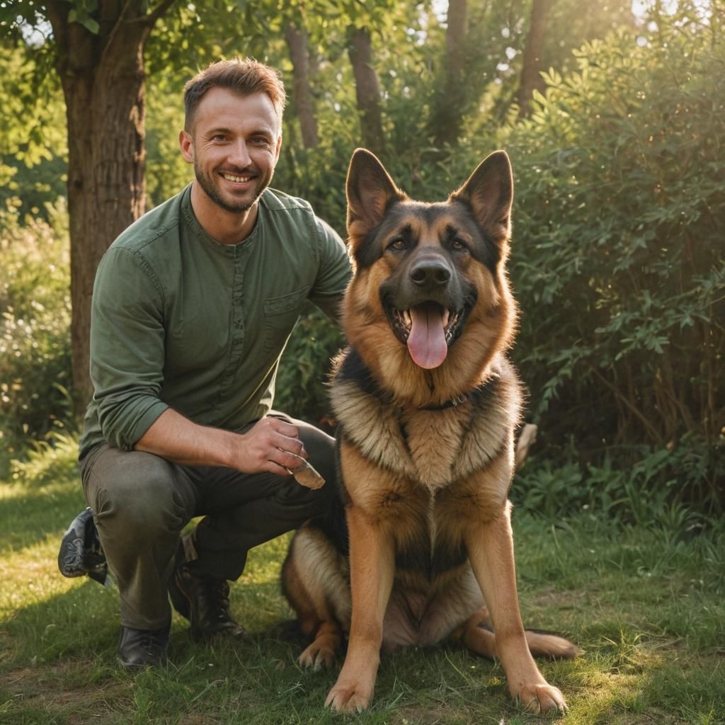 Man and Dog Portrait in Natural Sunlight