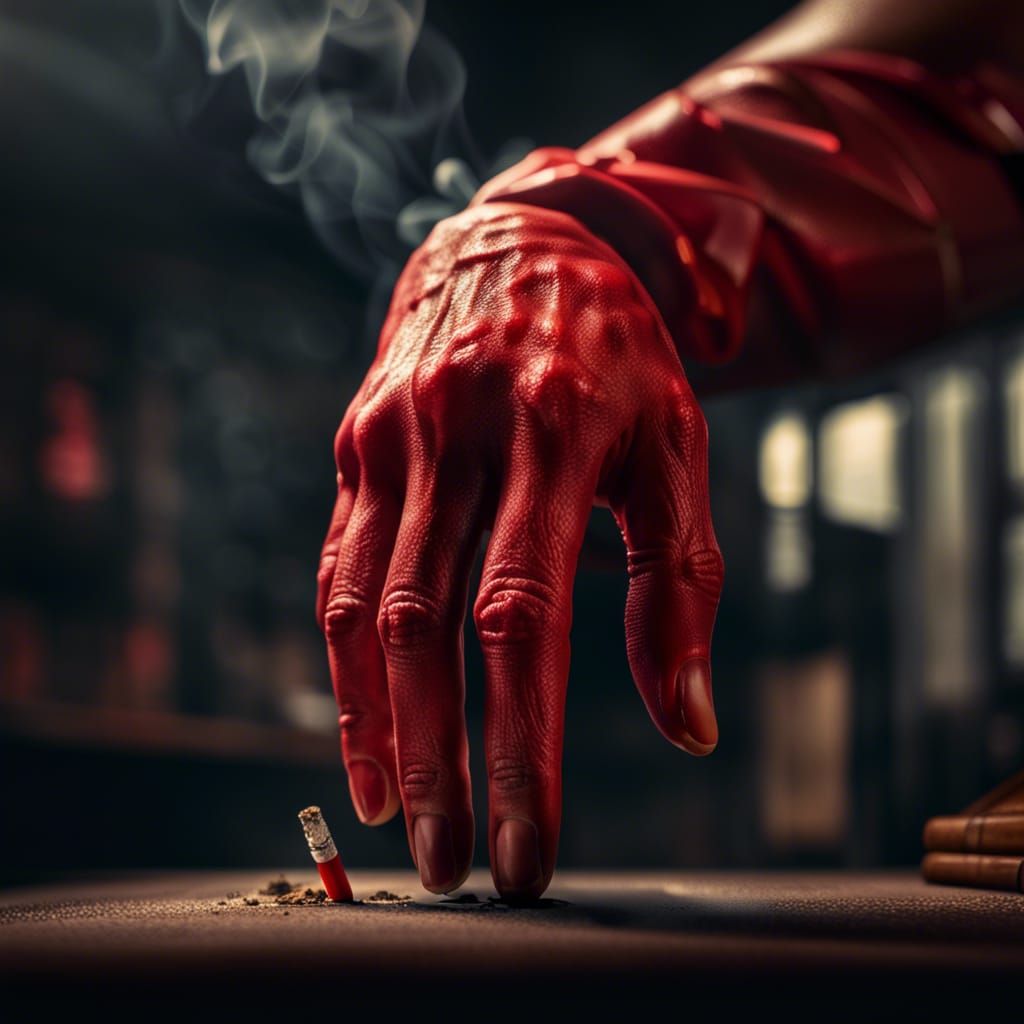 Bomb Cigarette in Giant Red Hand