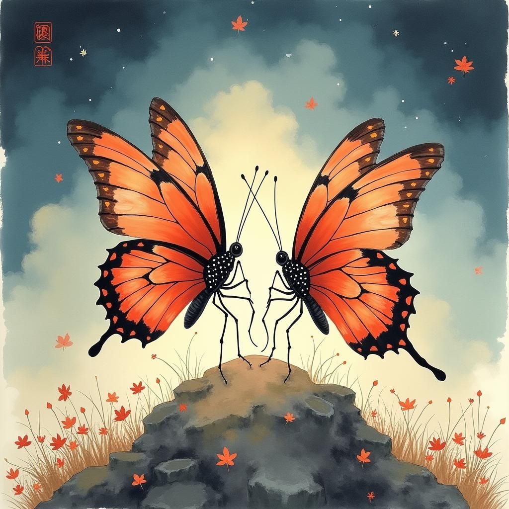 Butterflies Rise: Celestial Chinese Ink Art