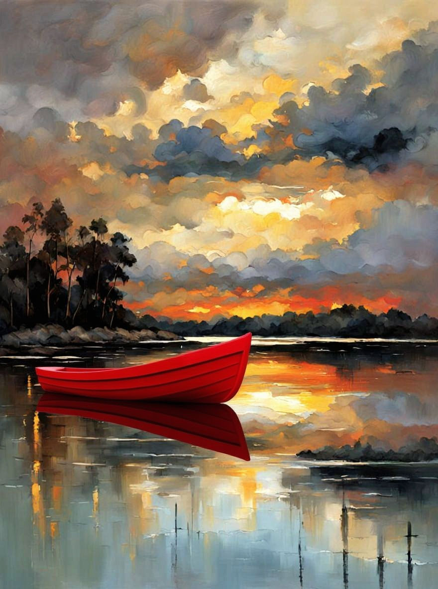 Impressionistic Lakeside Sunset Before a Storm