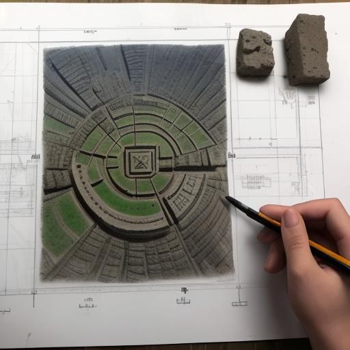 Detailed Charcoal Drawing of Archaeological Excavation Site