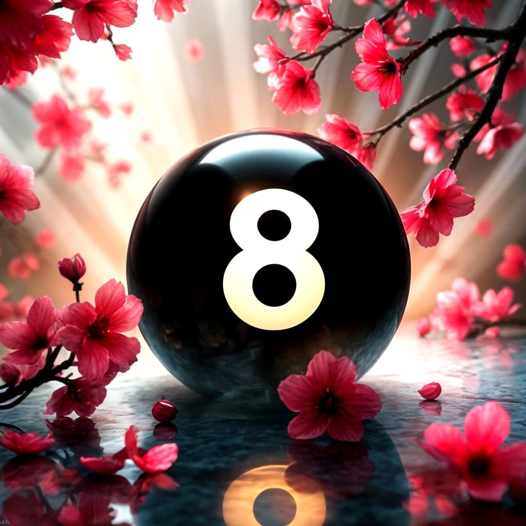 Breathtaking Digital Artwork of an Eight-Ball in Cherry Blos...