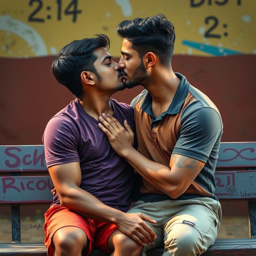 Romantic Kiss Between Two Men in Hyperrealistic Style