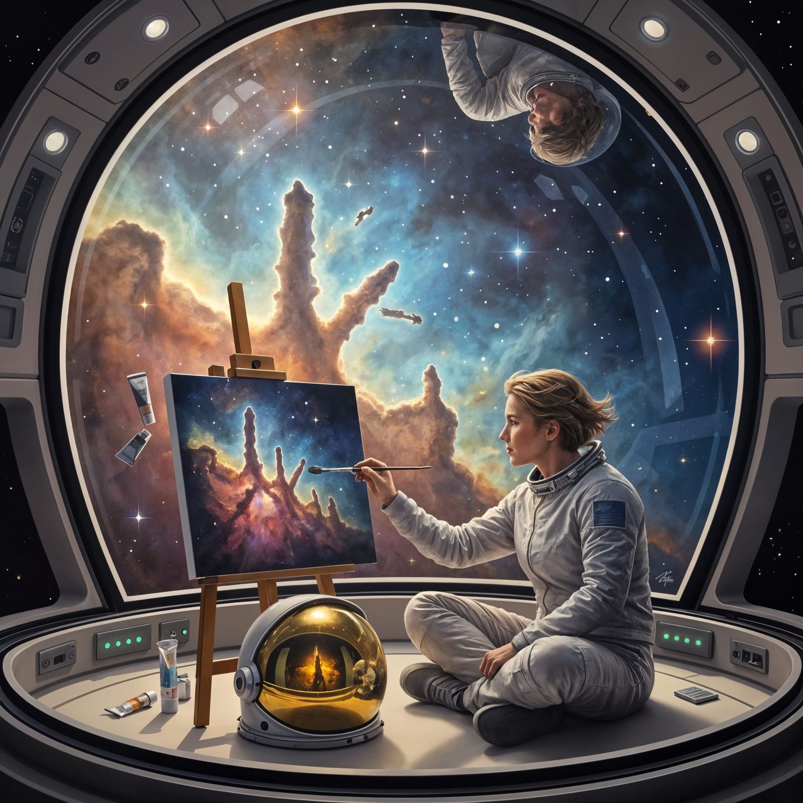 Astronaut Paints Nebulae Aboard Research Ship