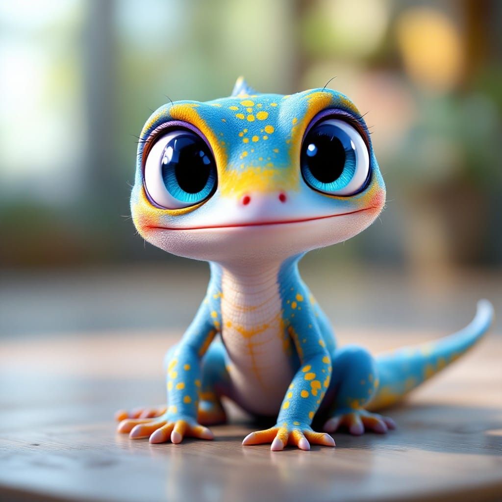 Charming 3D Cartoon Gecko with Expressive Eyes