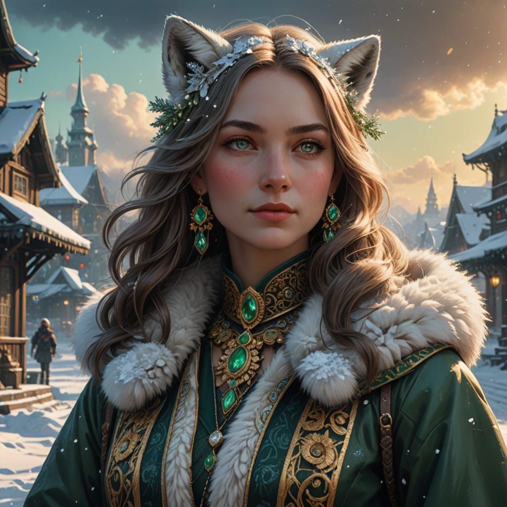 Regal Russian Princess in Opulent Wintery Attire