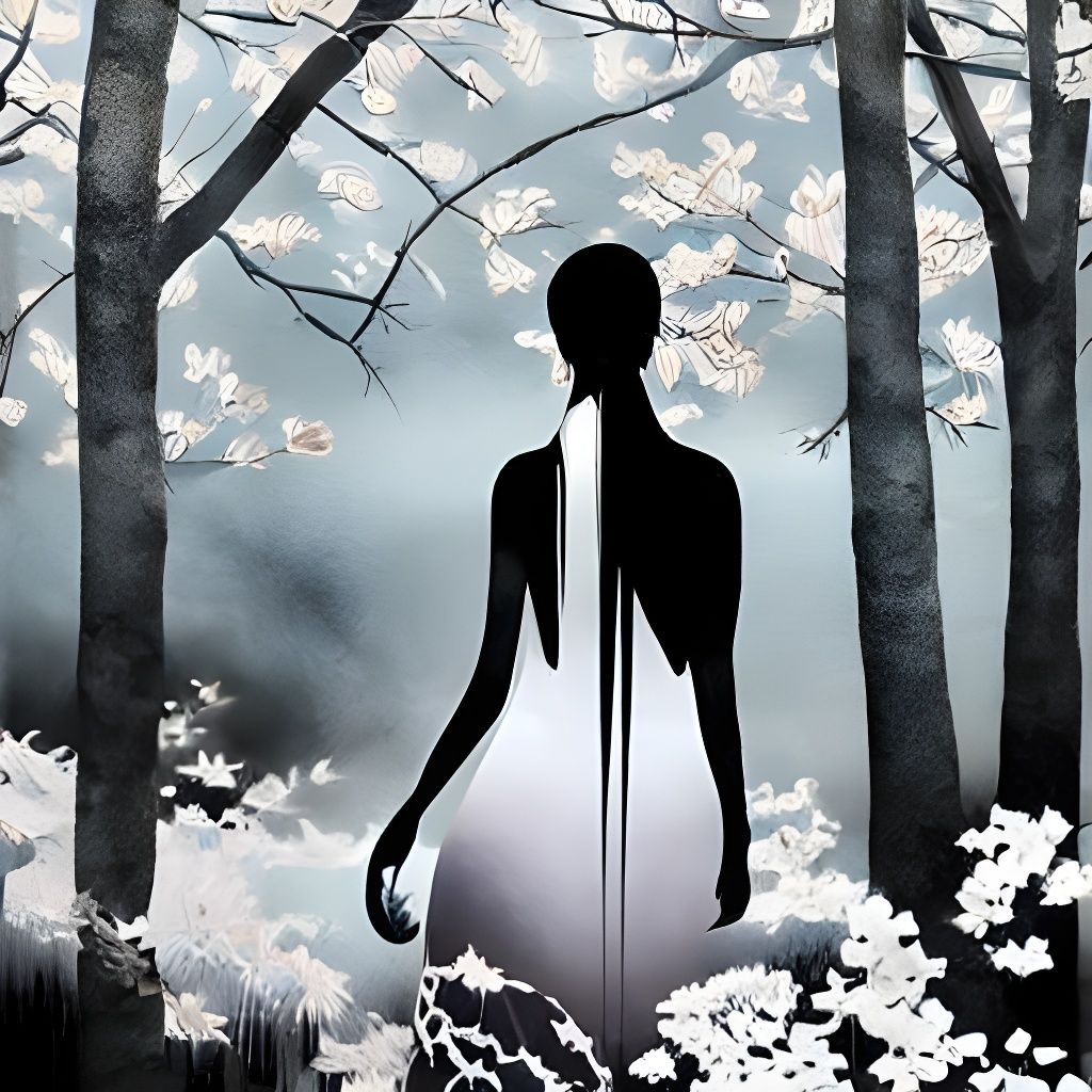 Ink Fusion Portrait: Woman in Forest, Sumi-e Style