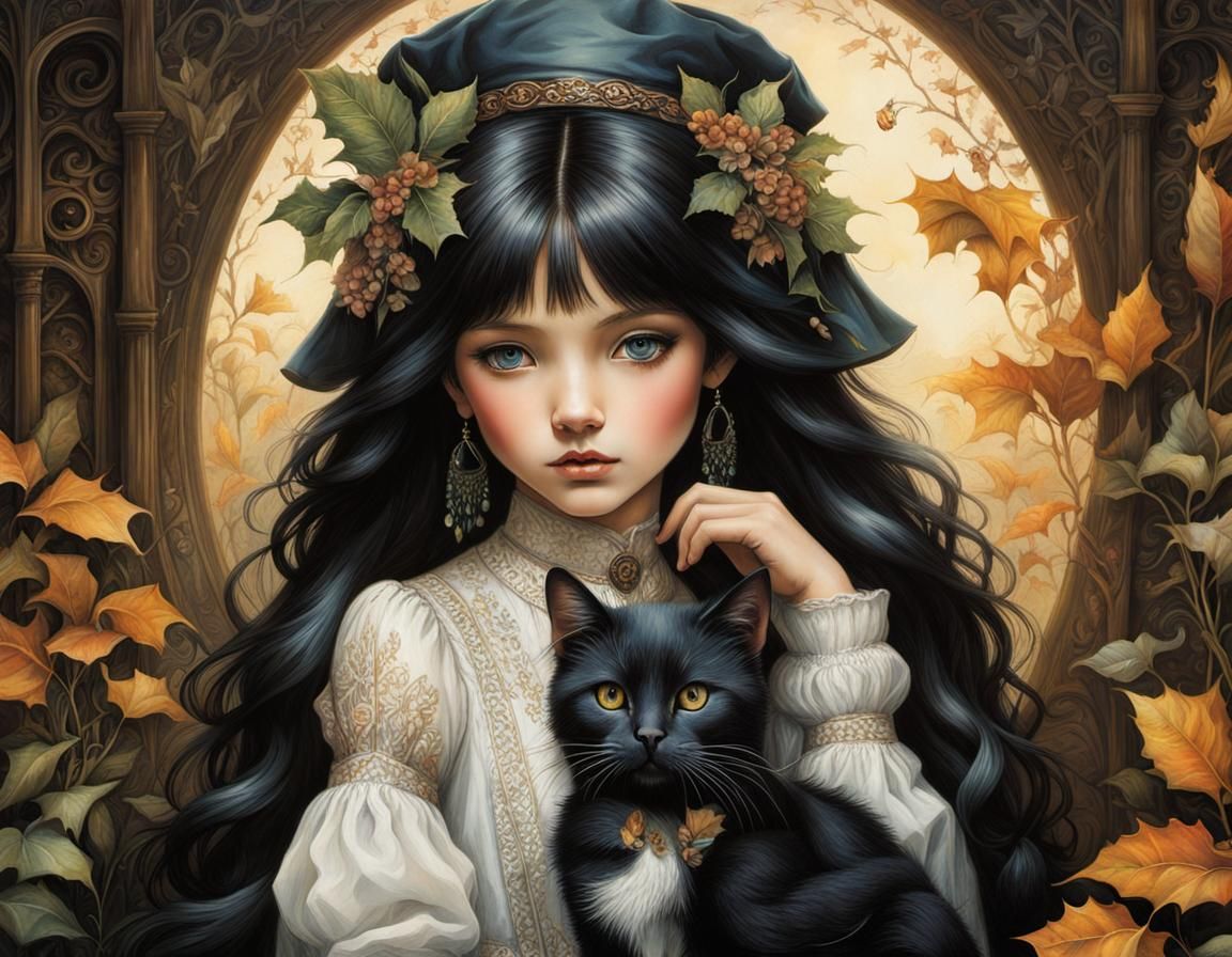 Meadow Serenity: Gothic Art Nouveau Illustration