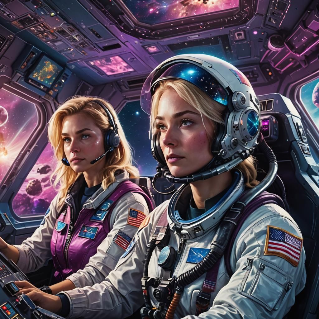 Astronauts in Spacecraft Cockpit: Hyperrealistic Concept Art