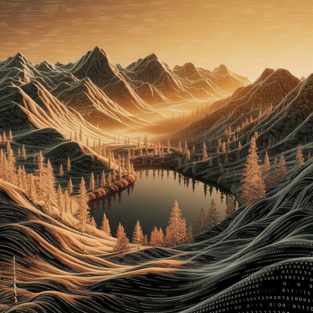 Digital Mountain Landscape Made of Code