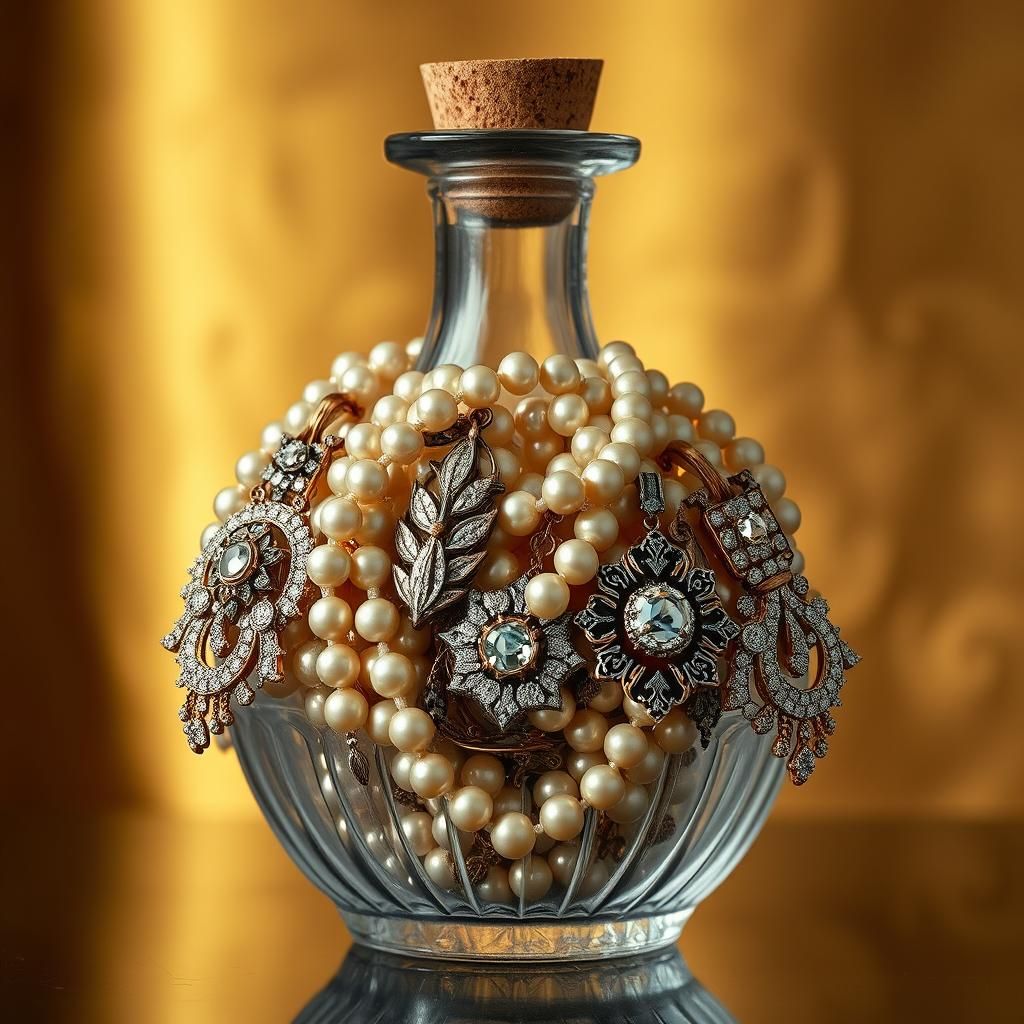 Antique Jewelry Overflowing from Crystal Bottle