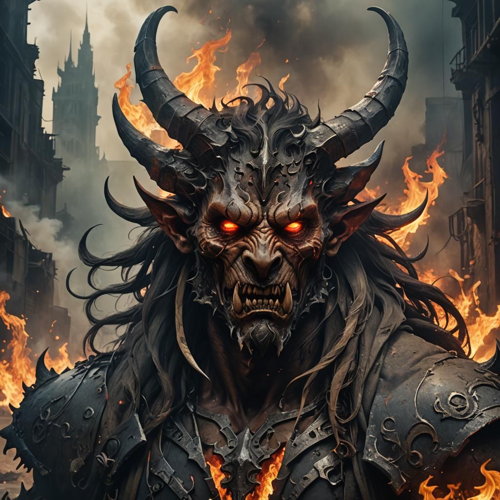 Horned Demon in Apocalyptic Wasteland