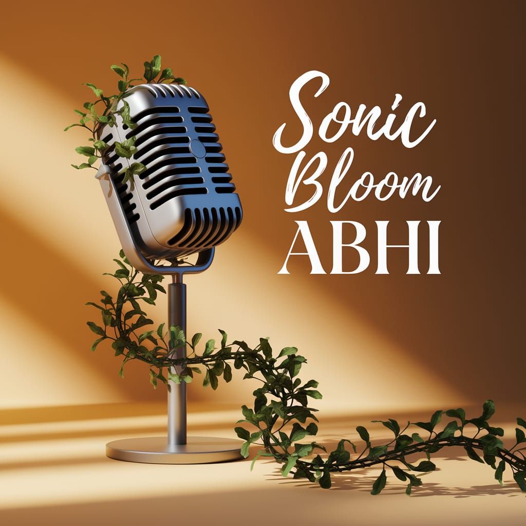 Vibrant 3D Render of Green Vine and Modern Microphone Stand